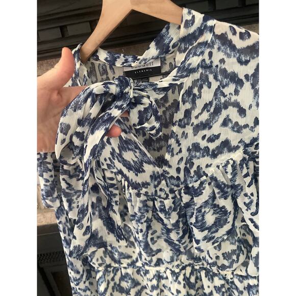 Eloquii Chiffon Tie Neck Long Sleeve Fit & Flare Dress Plus Size 20 Blue White - Picture 7 of 11